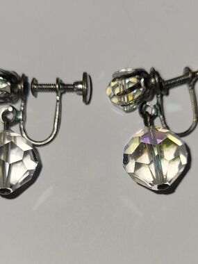 Vintage Crystal Drop Screw-Back Earrings - Iridescent